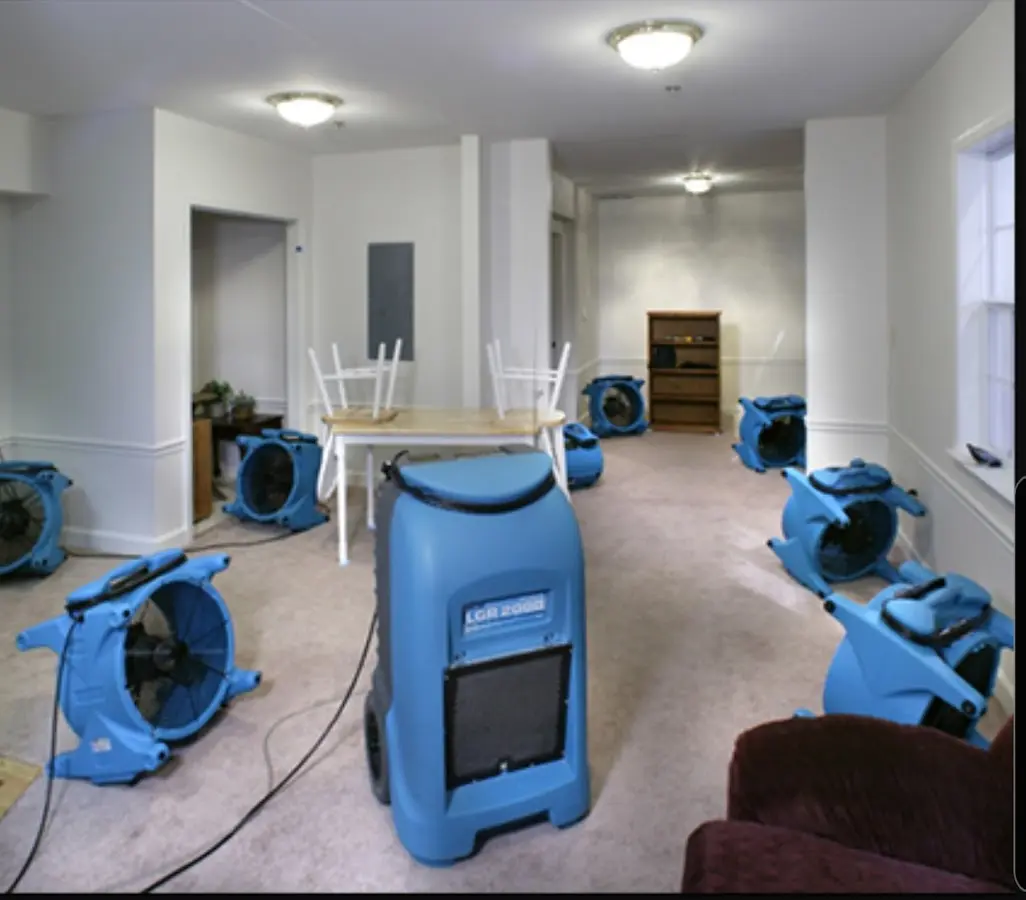 Air movers and dehumidifier setup for Water Damage Restoration in Kankakee